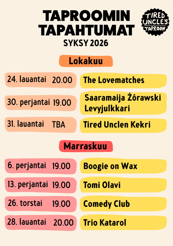 Taproomin tulevat tapahtumat